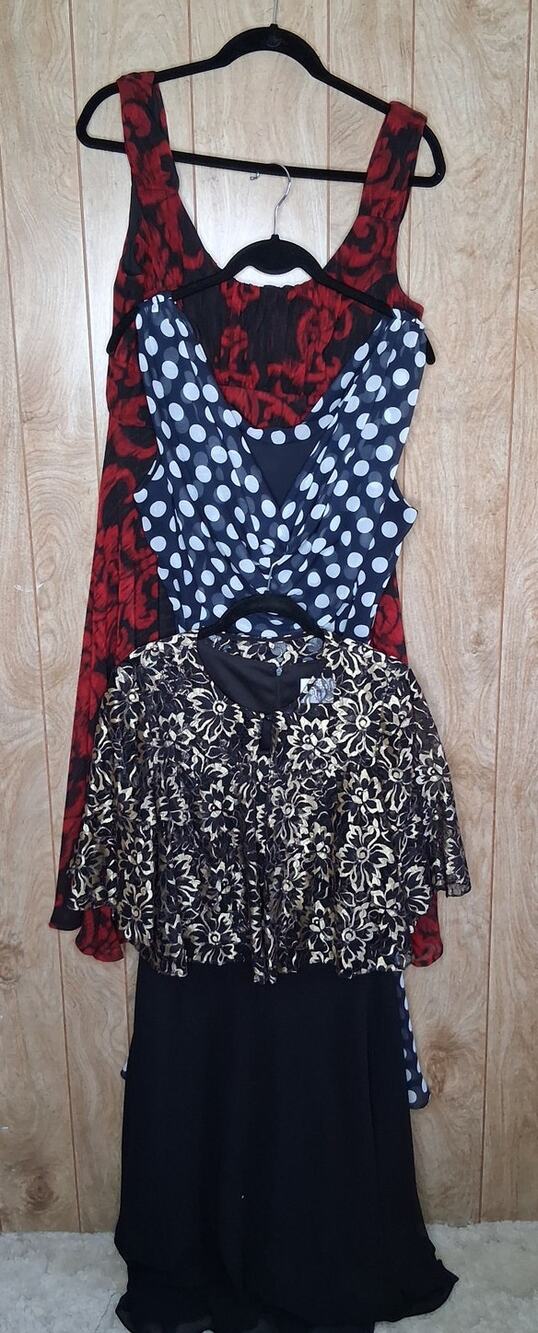 Lot of 3 Dresses Size 12 Perfect for Many Occasions Blue Black Red White Gold